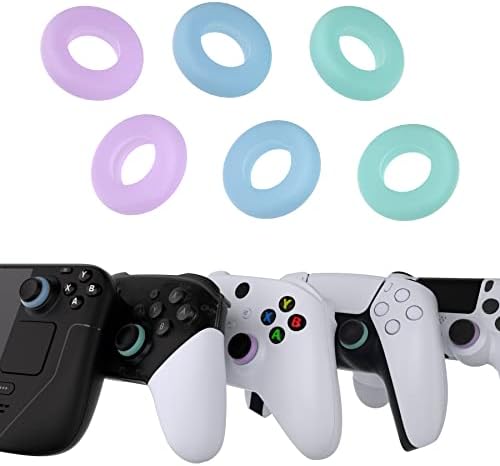 PlayVital 3 Чифта силиконови прецизни пръстени за управление на трафика цел Aim Assist за ps5, за ps4, Xbox X series / S, Xbox One, Xbox 360, за Switch Pro, за Steam Deck - Лилаво, зелено и синьо