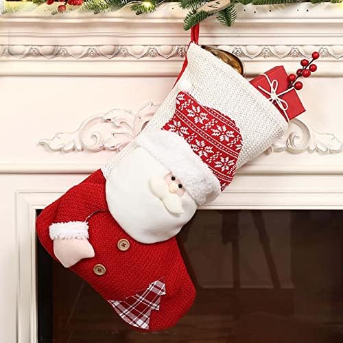 eX2Dr2 Големи Коледни Чорапи в Клетка с Плюшени Белезници, Декор за Отглеждане, Подарък Пакет