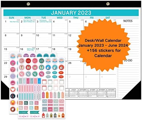Abealv Стенен Календар за януари 2023 - юни 2024, Настолен Календар с прозрачен капак, Линейчатыми блокове, Маркирани празници,