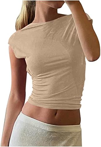 Дамски Секси Тениски Y2K с отворен гръб, Модерен Монтиране Монофонични Съкратен Топ с деколте Лодка за Ежедневието