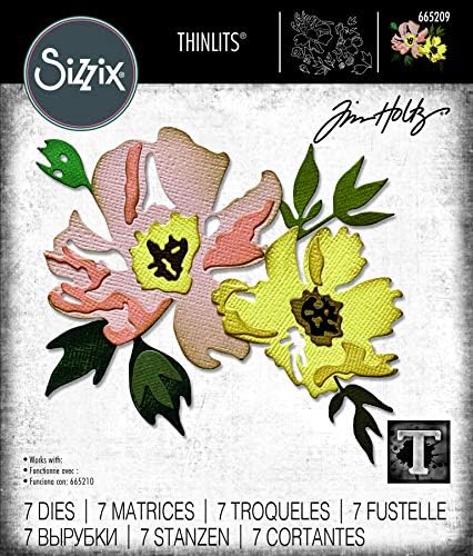 Sizzix Thinlits Die 665209 Цветя за рисуване с четка №1 от Тим Хольца, 7 опаковки, Цветни