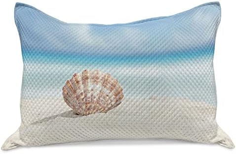 Калъфка за възглавница от стеганого одеяла Ambesonne с раковина, Снимка на Една морска мида-Слънчев Тропически Пясъчен плаж на Карибско море, Калъфка за възглавница съ?