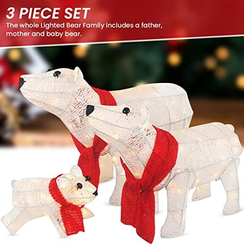Семейство бели мечки от 3 части - Улично коледна украса - идеален за вътрешно и външно осветление Коледните двор - 210 светлини