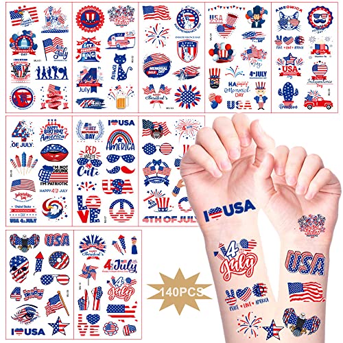 4 юли, Татуировки, Украса на 140 бр. САЩ Патриотични Временни Татуировки за Деца Жени Американското Знаме с Орел Фойерверки Форма