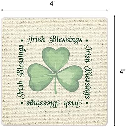 Ирландски Благословии Зелена Детелина 4 x 4 Абсорбиращи Керамични Квадратни Подложки Опаковка от 4