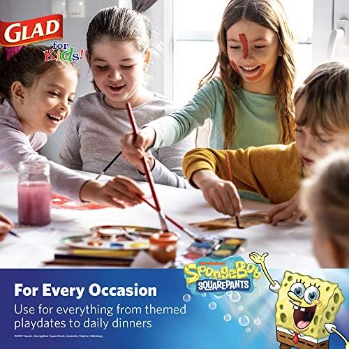 Хартиени чинии Glad for Kids Спондж Боб Квадратни Гащи, 20 парчета, 8,5 инча -Чинии Спондж Боб с мехурчета за деца-Еднократна употреба