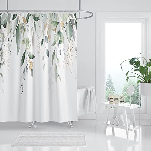 Завеса за душ с градински чай и Зелен Эвкалиптом Hipposama, Определени Завеса за Душ с Акварельными Листа на Растенията, душ Завеси