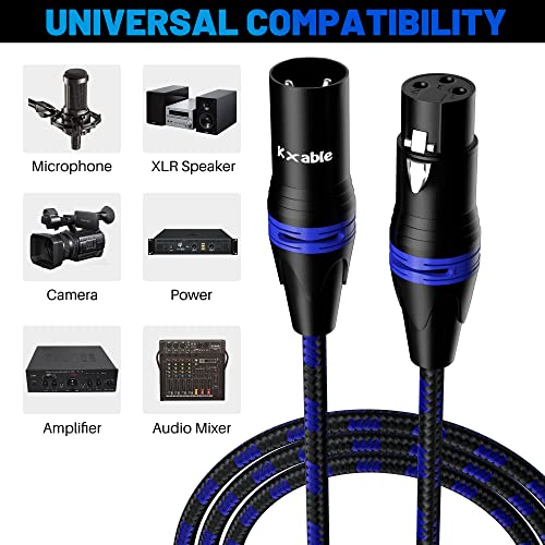 Кабел XLR микрофон 2 Фута (2 опаковки, с различни цветове), кабел за свързване в найлонов оплетке, 3-пинов Екраниран Балансиран