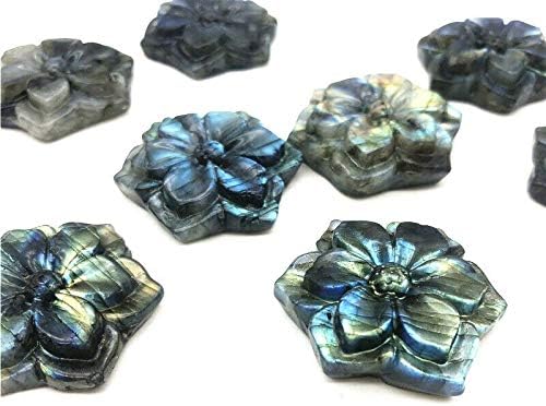 LAAALID XN216 1бр Натурален Лабрадорит във формата На Кристално Цвете във формата На Баухинии Камъни Ръчна Дърворезба Crystal Изцеление