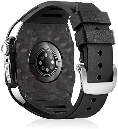 Защитно фолио HEPUP за Apple Watch 44 мм 45 мм, Луксозен Метален Промяна корпус от въглеродни влакна, Титан и Аксесоари за iWatch серия 7 6 5 4 SE (Цвят: R-синьо, размер: 44 mm за 6/5/4 / SE)