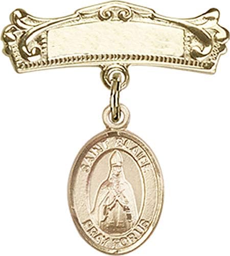 Детски икона Jewels Мания с чар Свети Блейза и извити полирани игла за бейджа | Детски иконата със златен пълнеж с чар Свети Блейза