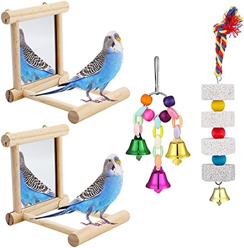 Играчки за птици от 4 теми Включват Огледало за папагал в Клетка, Играчка за дъвчене папагала и Цветна Камбанка, Поставка за папагал,