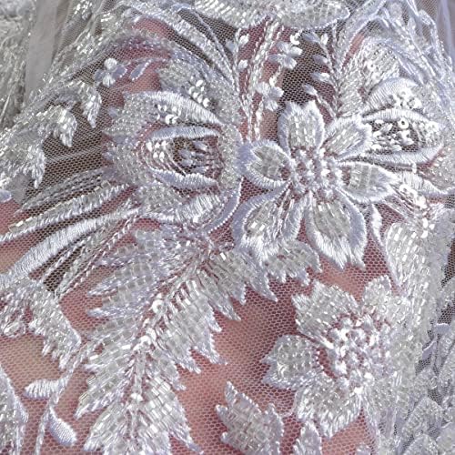 La Belleza чисто бяла красива лейси плат от тежки мъниста Ширина 51 , лесна за крое, сватбена рокля, лейси плат за фаты на булката,