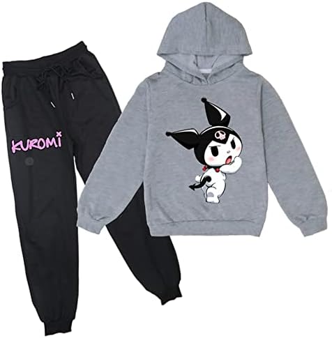 Visaml/Детска Hoody Kuromi с качулка, 2 броя, Hoody с дълги ръкави и панталони за джогинг, Комплект дрехи, спортно облекло с шарките