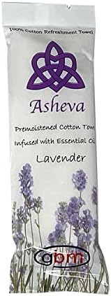 Asheva - Мокро Памучни кърпи за топла /студена освежаване в индивидуална опаковка с размери 8 x 9 инча (Лавандула, 50 опаковки)