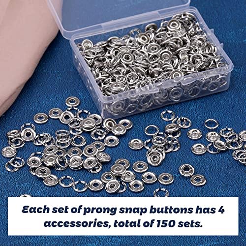 TLKKUE 150 Комплекта Копчета-ключалки, Метални Сребристи Копчета-Капаче 9,5 мм за Шиене и Ръкоделието, Определени Застежек-Копчета