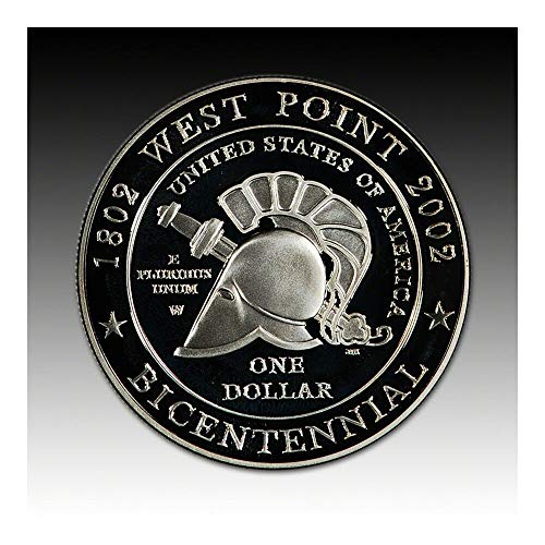 2002 Година, на 200-годишнината на Военна академия West Point, Запомнящо Сребърен долар с Удар - DCAM - Камея с Ценен камък - Монетен
