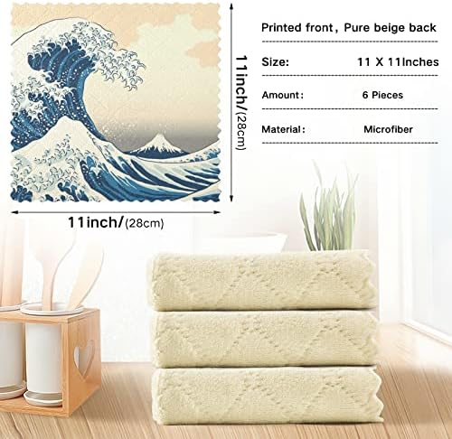 Кърпички за миене на съдове Sinestour Wave Ocean Планина Фуджи, 6 Опаковки, Кърпички за миене и сушене на съдовете, Супер Абсорбиращи
