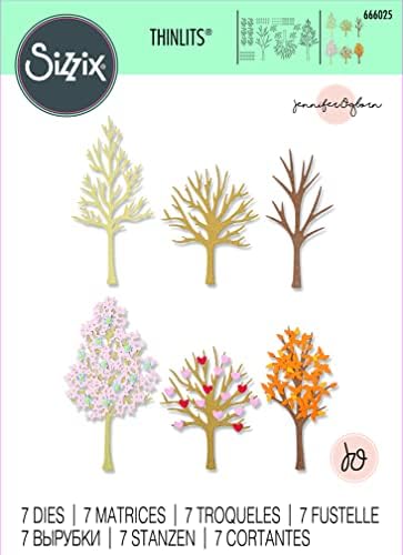 Комплект печати Sizzix Thinlits 7PK Seasonal Trees от Дженифър Огборн | 666025 | Глава 4 2022 Плоча, Сив