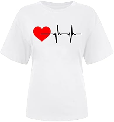 Тениска За Момичета, Есента и Летни Дрехи с Къс Ръкав 2023, Модни Памучен Блуза с Шарките на Сърцето, Тениска за Жени, 9H 9H