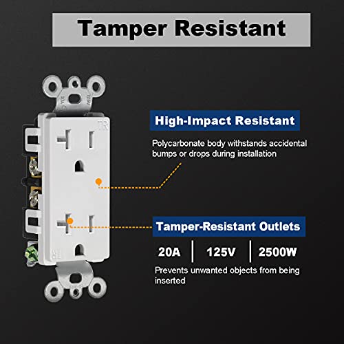 (20 пакети) Декоративна розетка CML 20 Ампера със защитата от неоторизиран достъп (TR), 20A / 125V, Гаранция 3 години е в списъка на UL, бяла