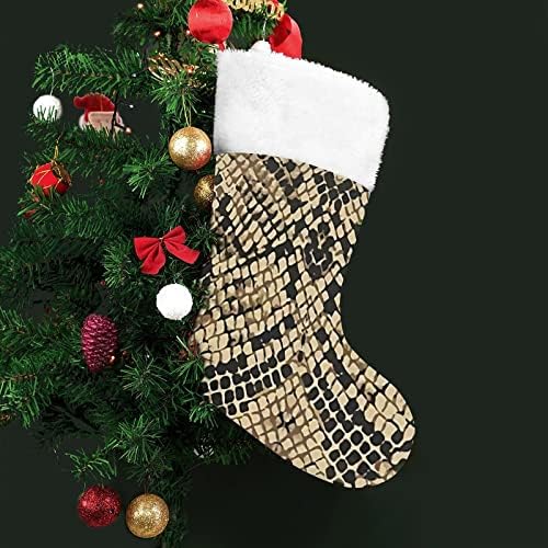 Художествени Коледни Чорапи от Змийска Кожа Животни с Плюшено Камина, Висящи за Домашен интериор Елхи