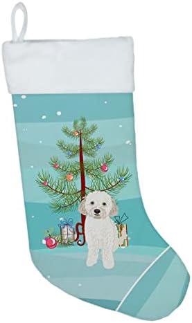 Caroline's Treasures WDK3014CS Doodle Cream 4 Коледни Чорапи, чорапи за окачване на камината, Коледен Сезон, декорация за Партита,