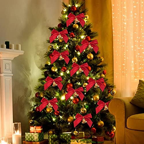 10 Бр., Коледна Лък със Звънци, Украса за Бродерия ULemeili Mini Miniature Red Bowknot, Украси за Коледната Елха, Подарък Венец,