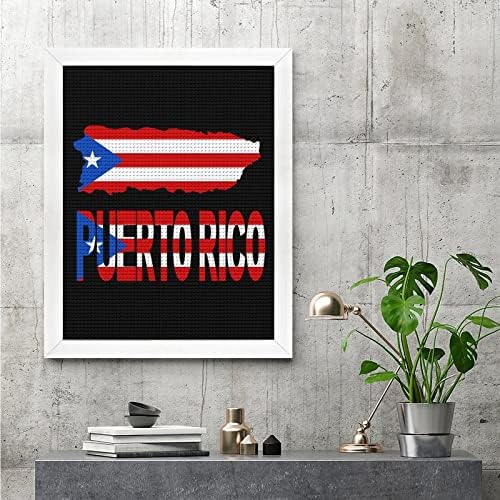 Карта Флаг Пуерто Рико през Цялата Диамантен Комплект За Рисуване с Пълна Дрелью Платно Изкуство с Рамка Начало Декор на Стената
