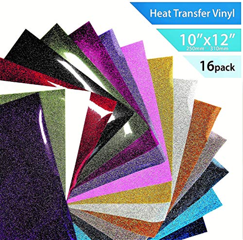 Набор от винил, блестящи листа с термопереносом за тениски DIY: 12 × 10 - 16 опаковки от 16 различни цвята – най-Доброто покритие