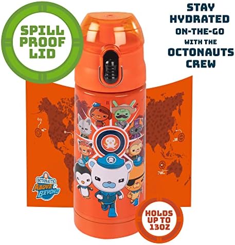 Случайна бутилка за вода Octonauts Above & Beyond the Orange от неръждаема стомана, 13 грама за деца Капачка, защищающая от разлив,