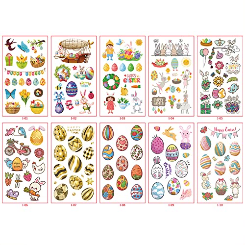 Bnukeye 50 детски анимационни великденски стикери с татуировки, суперценный набор, временни етикети под формата на хубава оцветени яйца със заек подарък за празника, с?