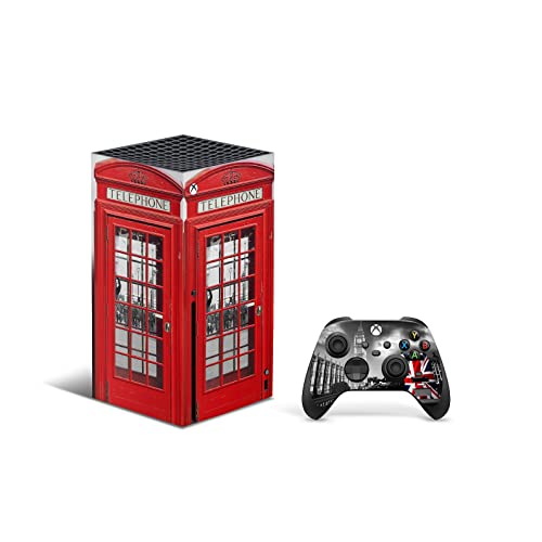 ZOOMHITSKINS, който е Съвместим за Xbox Series X Кожа, Корица Series X Skin, Английска Червена Телефонна будка, Великобритания, Издръжлив и лесен, винил 3 М, лесен за инсталиране, Произ