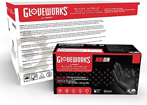 Промишлени ръкавици за еднократна употреба GLOVEWORKS HD Black от нитрил, 6 Mils, Без латекс и прах, безопасни за хранителни продукти,