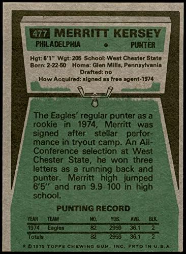 1975 Topps 477 Мерит Керси на Филаделфия Ийгълс (Футболна карта) EX/MOUNT Игълс Уест Честър