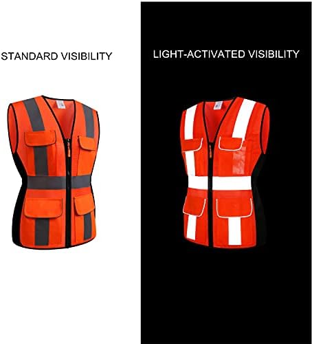 RSMINUO Отразяваща Жилетка за Безопасност за жени, Дамски работно облекло от дишаща мрежа с Висока видимост, с джобове и цип