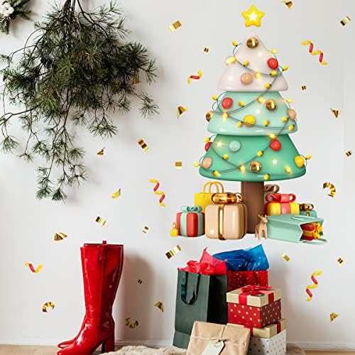 Коледно Дърво Подарък Лента Стикери За Стена На Спалня И Дневна Коледна Украса Стикери За Стена-Различни Етикети