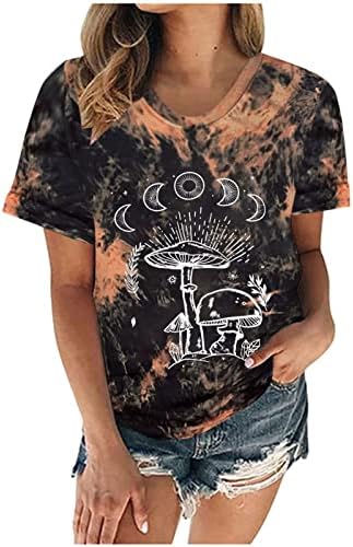 Тениски с Къс ръкав за Момичета през Цялата Силует на Луната Слънцето Гъби Графичен Спокойна Приятелка Вратовръзка-Боя Топ Ризи Женски Ри