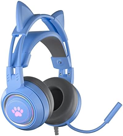 Слушалки Cat | Слушалки с Кабел, Cat Ear Light Up | Детска Слушалки с микрофон, Шумопотискане 3,5 мм, Подвижни Слушалки Cat Ear