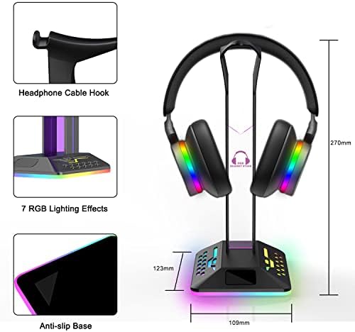 Поставка за слушалки MAJESTECH RGB с 2 порта за зареждане - 7 режима на осветление Аксесоари за игра на масата Поставка за слушалки