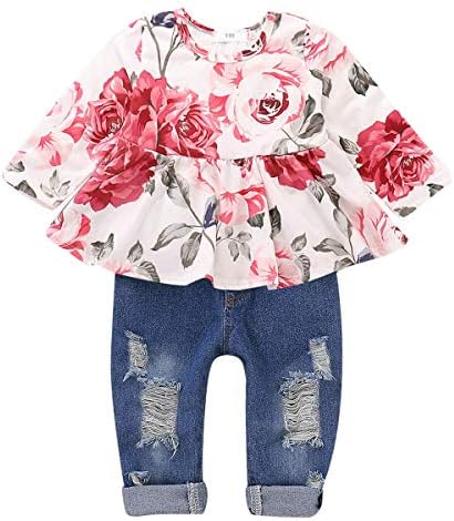 CARETOO Дрехи За Момичета, един Сладък Комплект Панталон С Дълги Ръкави и Цветен Печат За Малки Момичета, в началото на С Флорални