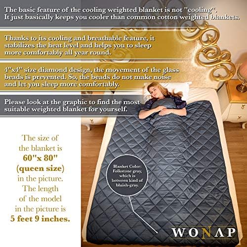 Утяжеленное одеяло от бамбук WONAP | Охлаждащо одеало от естествен Бамбук със Стъклени топки Премиум клас | 15 кг | Размер