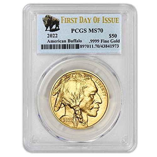 2022 1 унция злато Buffalo MS-70 (Първия ден на издаване - лейбъл Bison) от монетния двор State Злато за 50 долара 70 gbp