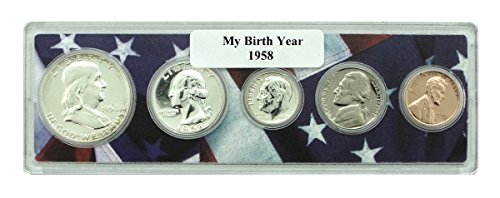 1958-5 Година на раждане монети , монтирани в держателе на американското Без лечение