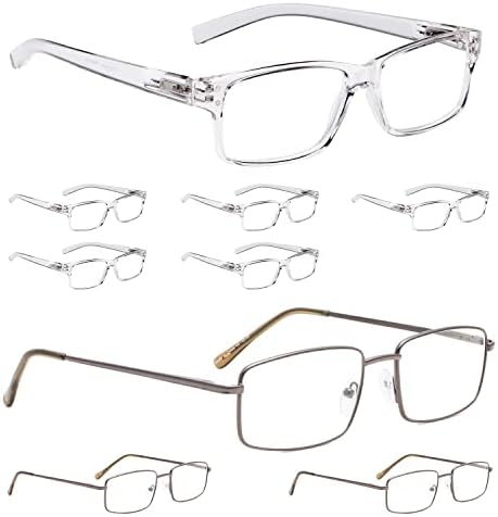 LUR 6 опаковки, прозрачни очила за четене + 3 опаковки на метални очила за четене (само за 9 двойки ридеров + 1,25)