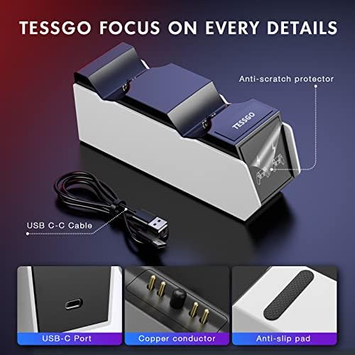 Зарядно устройство TESSGO PS5 с двойно Контролер с led индикатори, Зарядно устройство PS5 с USB-кабел за бързо зареждане