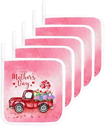 Комплект кухненски Прихваток от 5 парчета, Червеният Камион на Деня на Майката, Пролет-Розова Хортензия, кухненски ръкавици с Въздушни