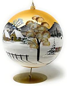 Полска галерия Коледна украса, Зимен ден в планината, Голяма Топка от Бластване стъкло 8 инча (Gold Matte 200 мм)