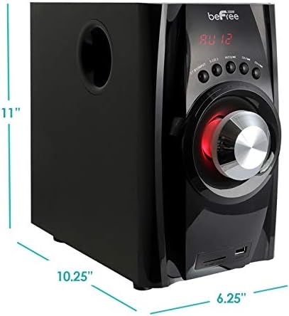 Be Free Sound 5.1-Канална Акустична система за съраунд звук Bluetooth Червен цвят с Дистанционно управление, FM-радио, 4-инчов усилване,