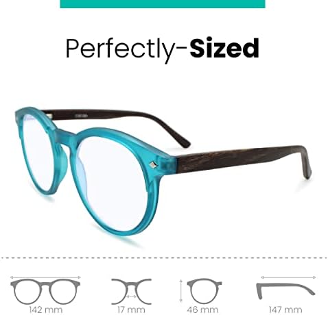 Сини кръгли очила със синя светлина за мъже и жени, за да изглежда модерно, с ясно зрение - Силни очила за четене, за жени и за
